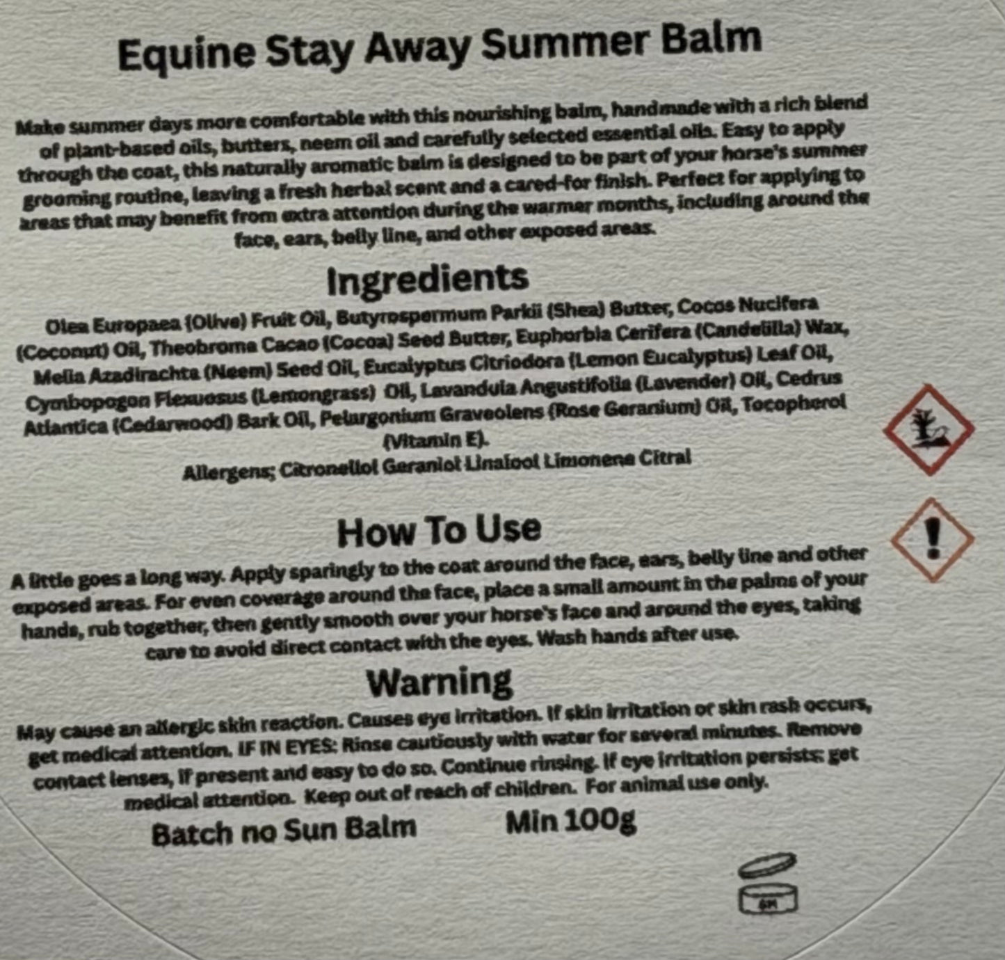 Equine Handmade Vegan Stay Away Summer Balm