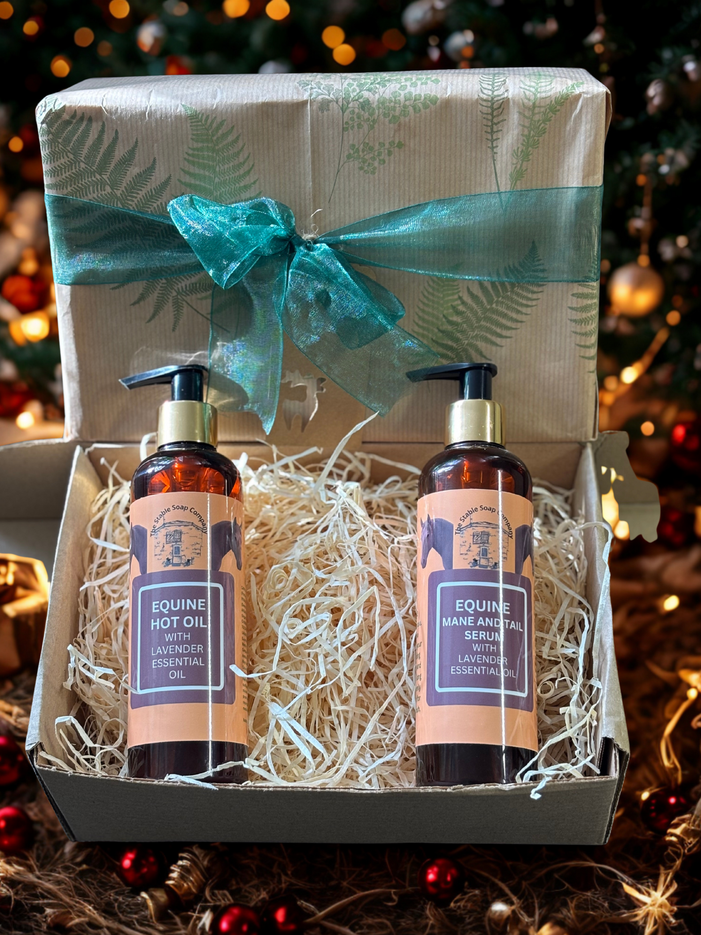 Handmade Lavender Equine Mane & Tail Serum and Equine Hot Oil Christmas Gift Box