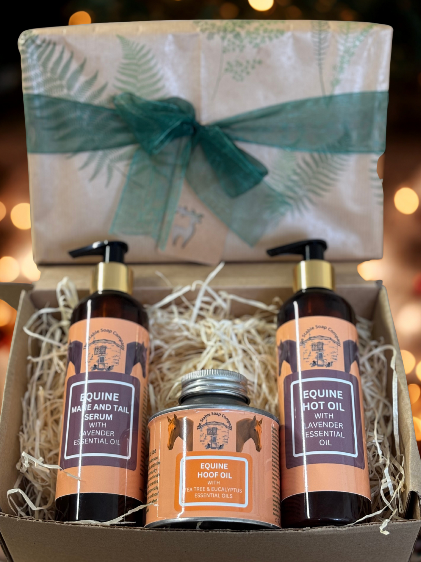 Handmade Lavender Equine Mane & Tail Serum, Equine Hot Oil and Hoof Oil Christmas Gift Box