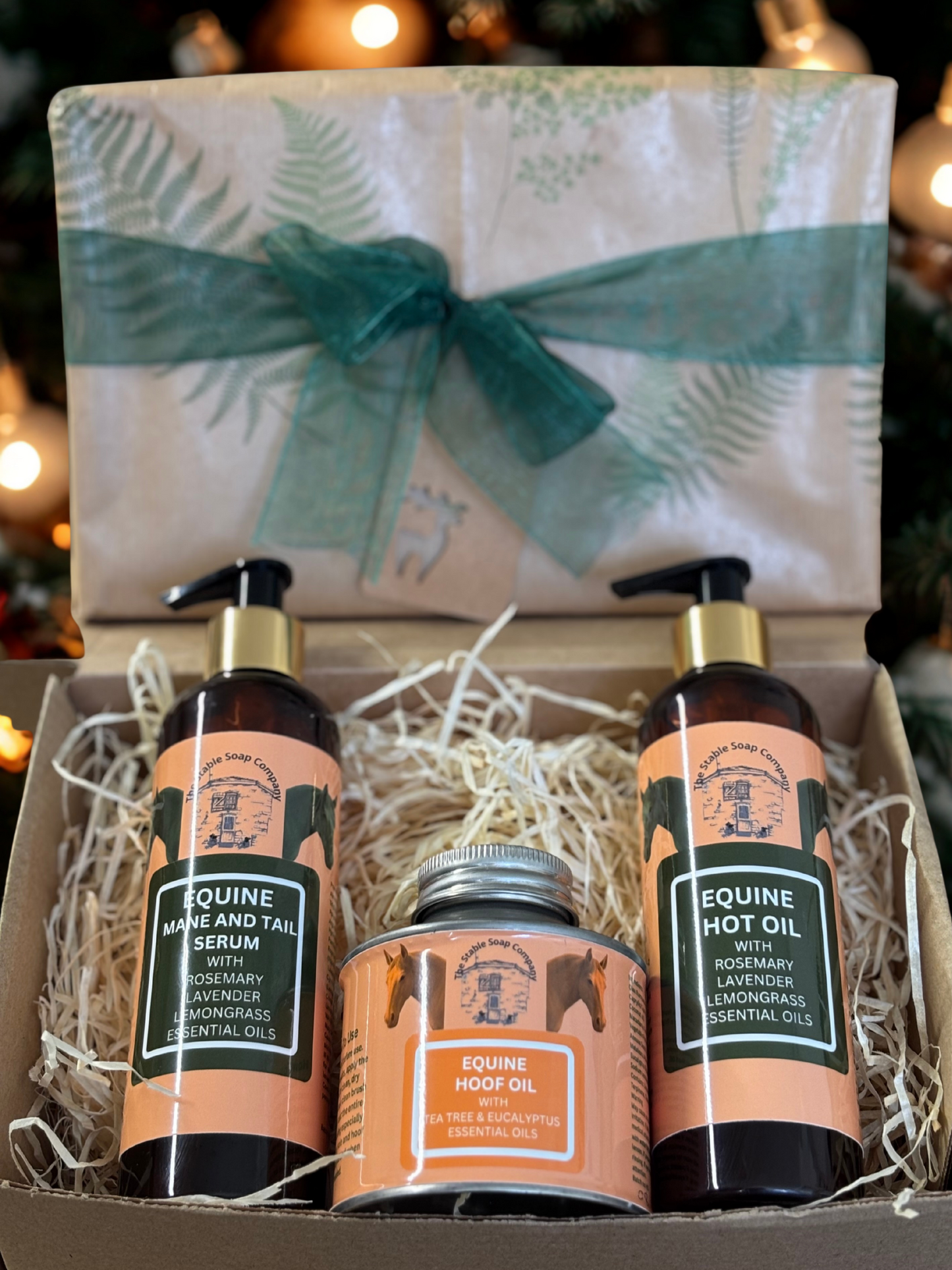 Handmade Rosemary, Lavender and Lemongrass Equine Mane & Tail Serum, Equine Hot Oil and Equine Hoof Oil Christmas Gift Box