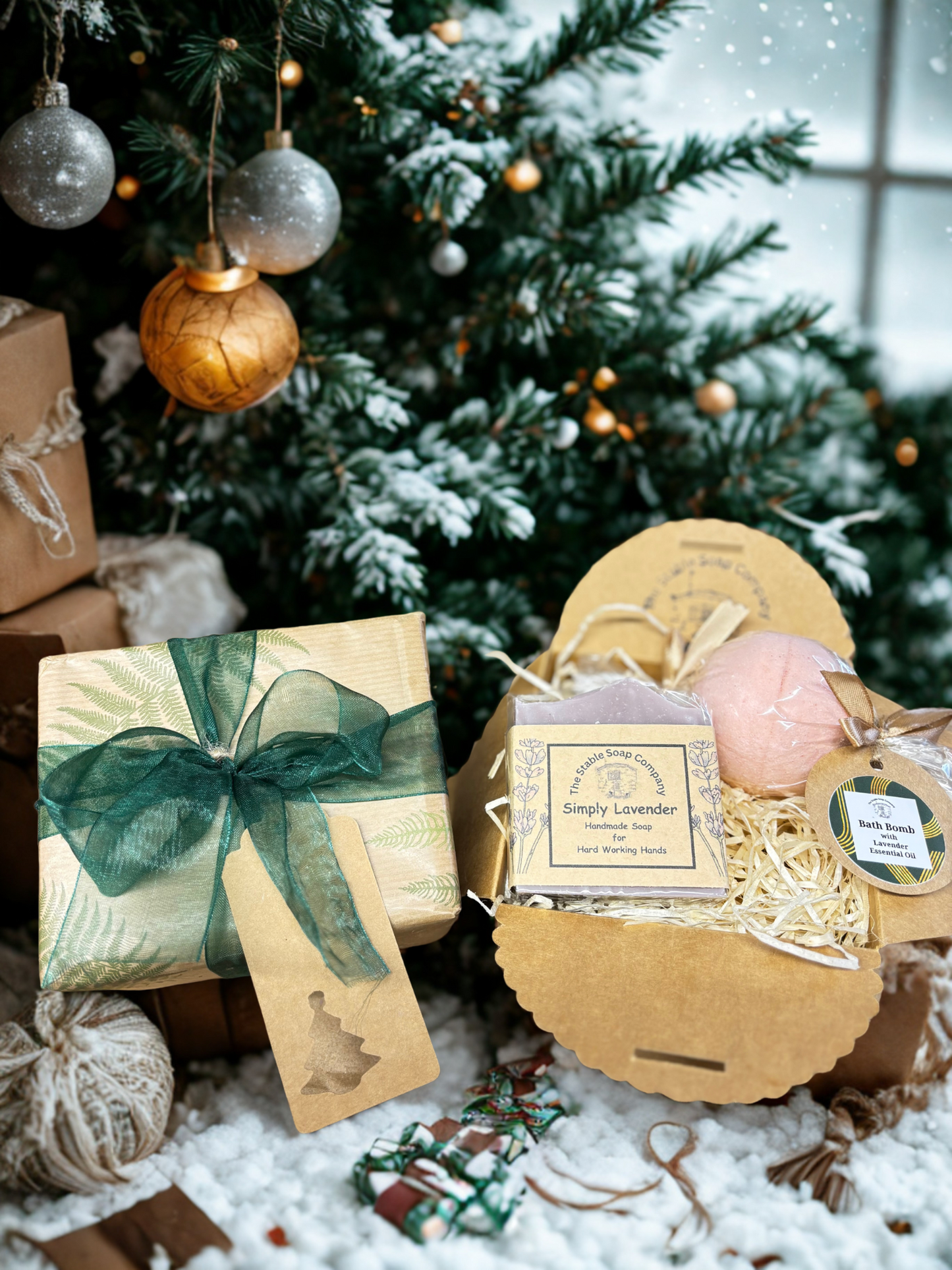 Handmade Lavender Soap and Bath Bomb Christmas Gift Box