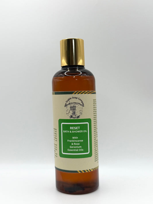 Reset Bath and  Shower Oil  With Frankincense and Rose Geranium Essential Oils