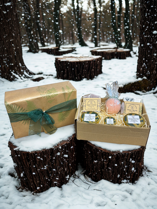 Handmade Soap, Bath Bomb, Hand and Cuticle Balm, Lip and Body Balm Christmas Gift Box