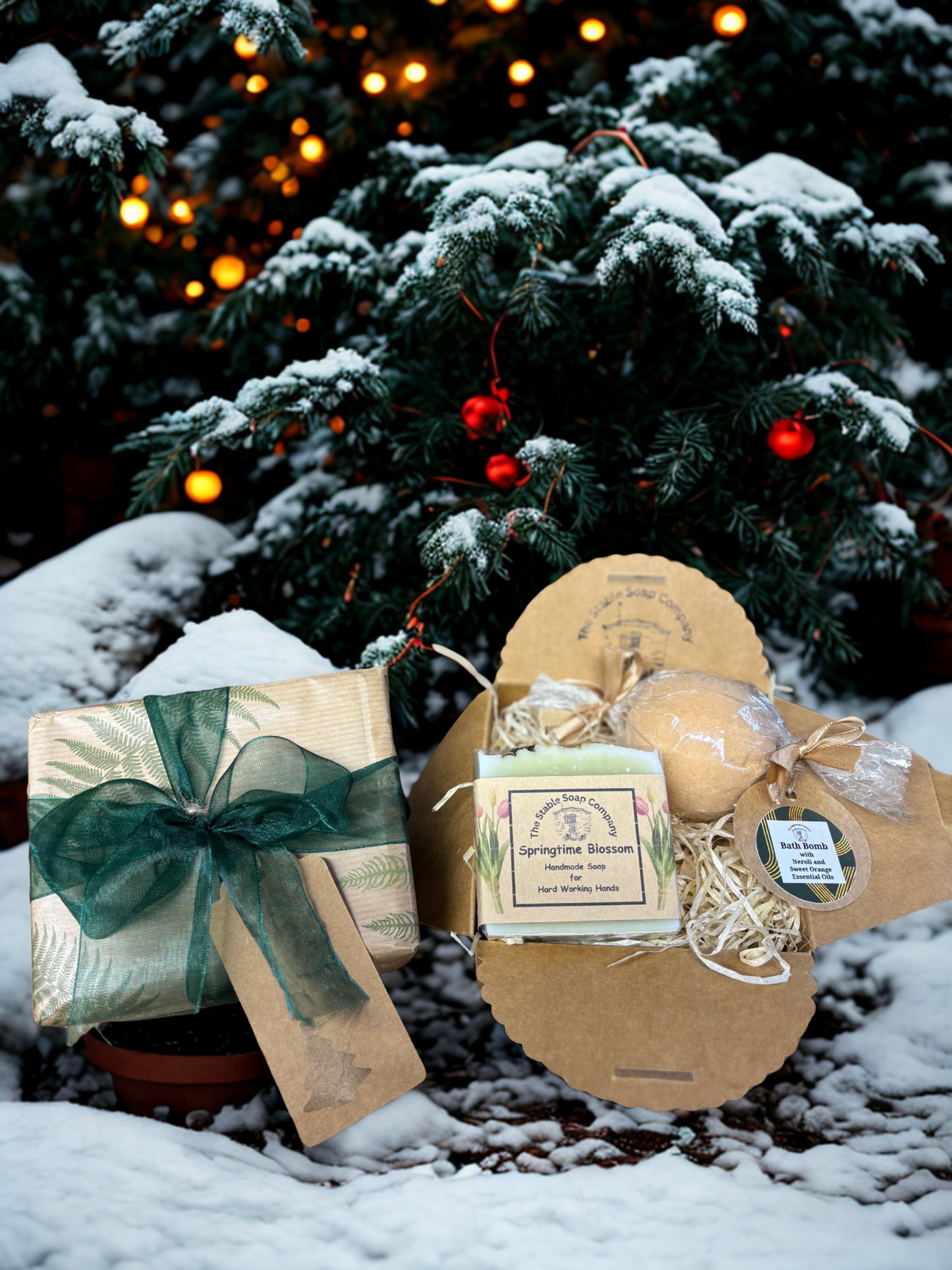 Handmade  Neroli and Sweet Orange Soap and Bath Bomb Christmas Gift Box