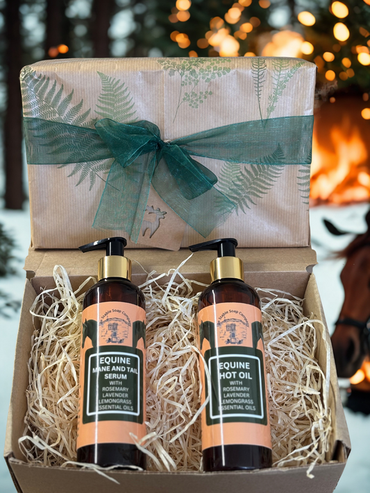 Handmade Rosemary, Lavender and Lemongrass Equine Mane & Tail Serum and Equine Hot Oil Christmas Gift Box