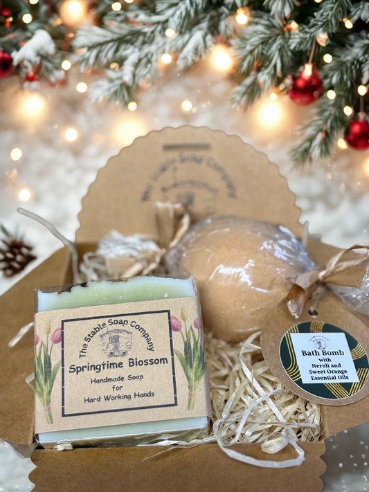 Handmade  Neroli and Sweet Orange Soap and Bath Bomb Christmas Gift Box