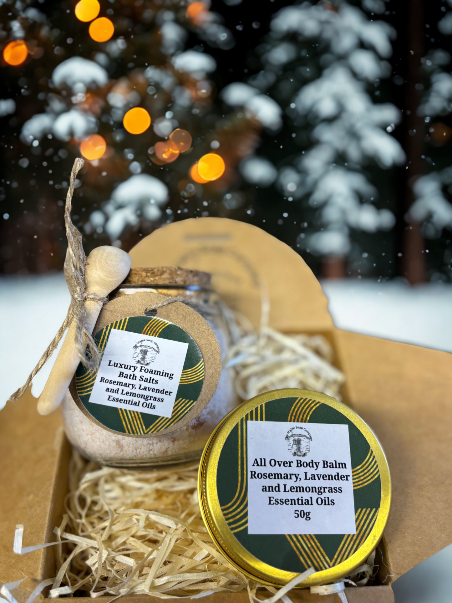Handmade Rosemary, Lavender and Lemongrass Bath Salts and Body Balm Christmas Gift Box